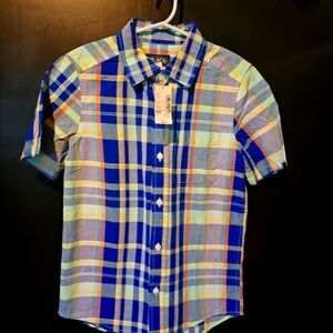 NWT Boys Childrens Place Button Up Shirt, Blue Plaid, Size M (7/8)